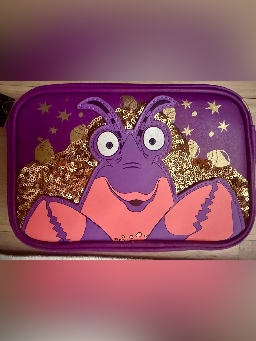 NWT Disney Moana Tamatoa Buckle-Down Purple Gold Sequin Crossbody Bag